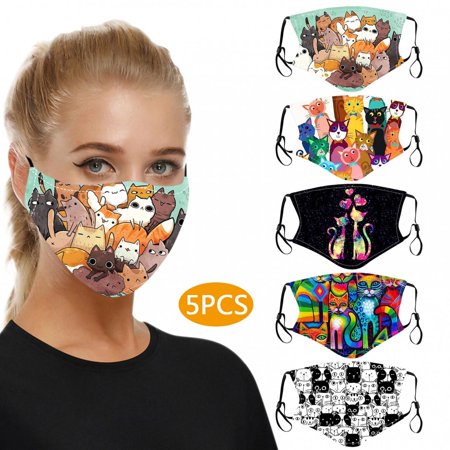 ICQOVD 5Pc Fashion Unisex Reusable Washable Flower Print Safe Protection Face Mask