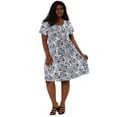 thumbnail image 3 of Women's Plus Size Dress Short Sleeve Inverted Box Pleat Floral Dresses Navy Blue 2X, 3 of 7