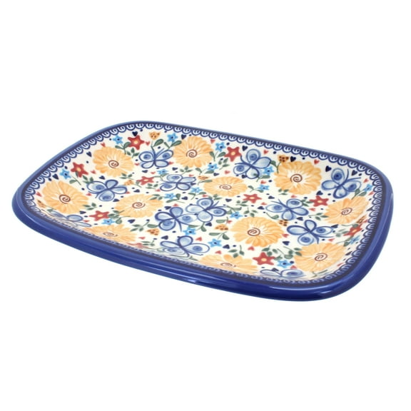 Blue Rose Polish Pottery Butterfly Medium Rectangular Serving Platter