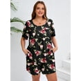 thumbnail image 3 of SHOWMALL Women's Plus Loungewear Set 2 Piece Floral Pajama Short Sleeve Tops and Shorts Midnight Red Rose 4X Soft Sleepwear with Pockets, 3 of 6
