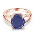 thumbnail image 2 of Gem Stone King 18K Rose Gold Plated Silver Blue Lapis Ring for Women (4.48 Cttw, Oval 12X10MM, Gemstone Birthstone, Available in Size 5, 6, 7, 8, 9), 2 of 4