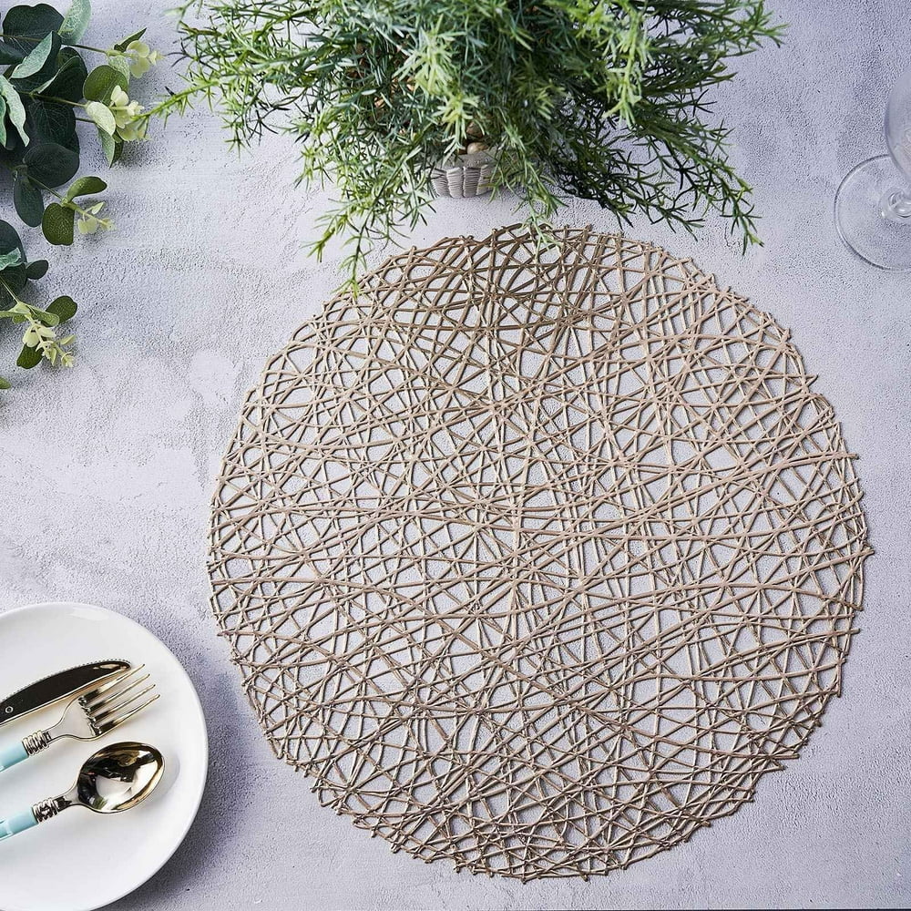 Efavormart 6 Pack 15" Champagne Round Woven Vinyl Placemats Non Slip