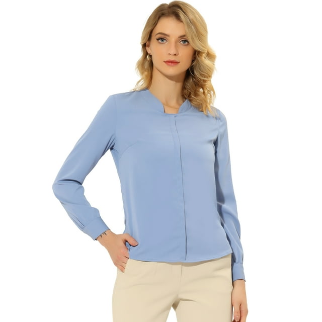INSPIRE CHIC Blouse en Chiffon à Manches Longues pour Femmes Bureau Gris Bleu P
