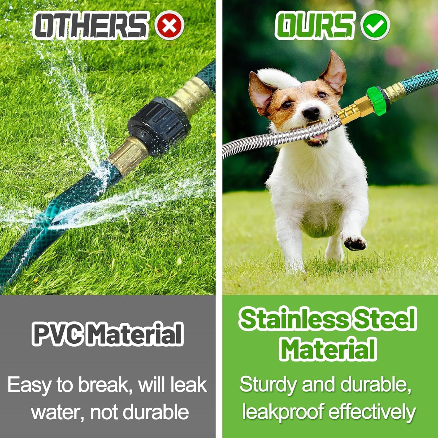 10FT Short Garden Hose Female to Female – Stainless Steel Leader Hose for Hose Reel, Kink-Free Flexible Metal Water Hose, Leakproof Heavy Duty for Outdoor Garden, Car, Pet Washing