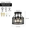 thumbnail image 2 of Industrial Vintage Caged 3-Light Semi Flush Mount Ceiling Light with Metal Mesh Shade Black, 2 of 9