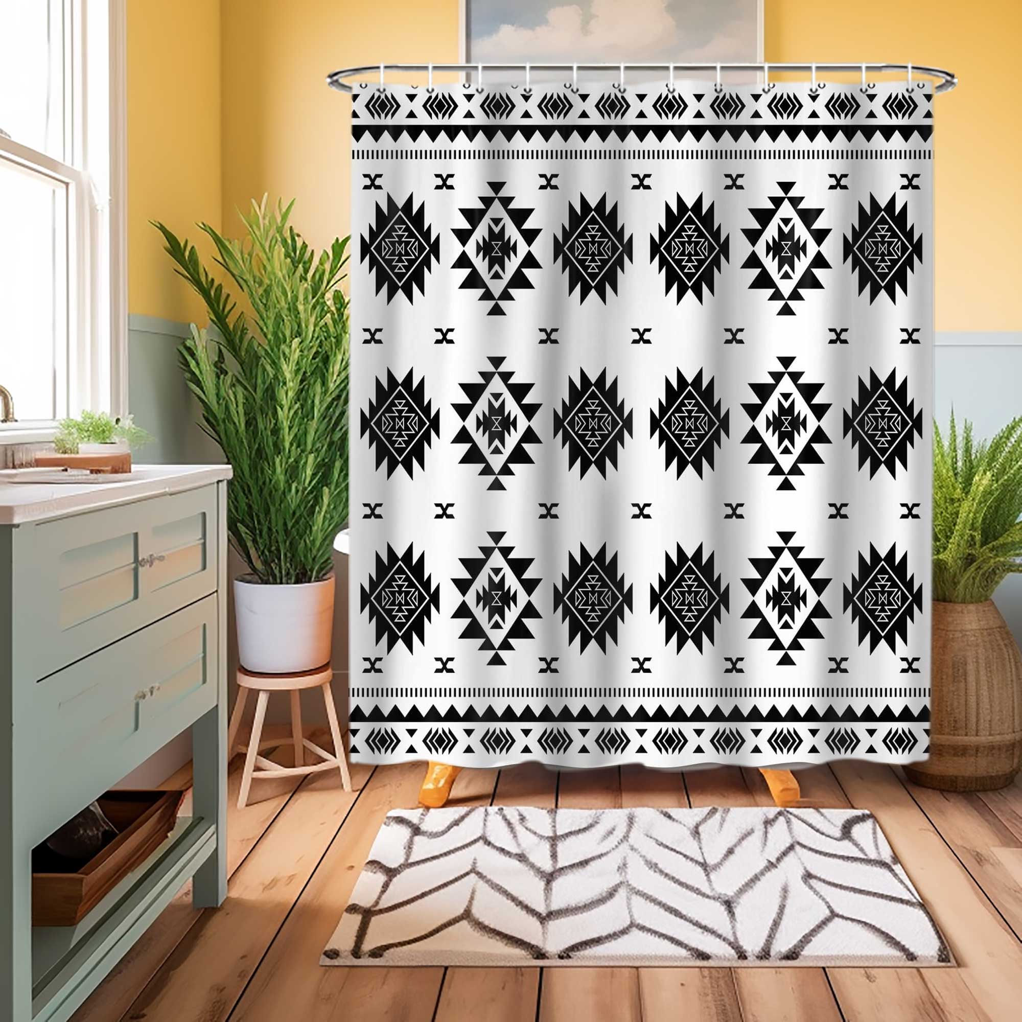 Southwestern Shower Curtain, Southwest Native Aztec Tribal themed Geometric bathroom decor American Western Pattern Fabric Bathroom Accessories 72x72in