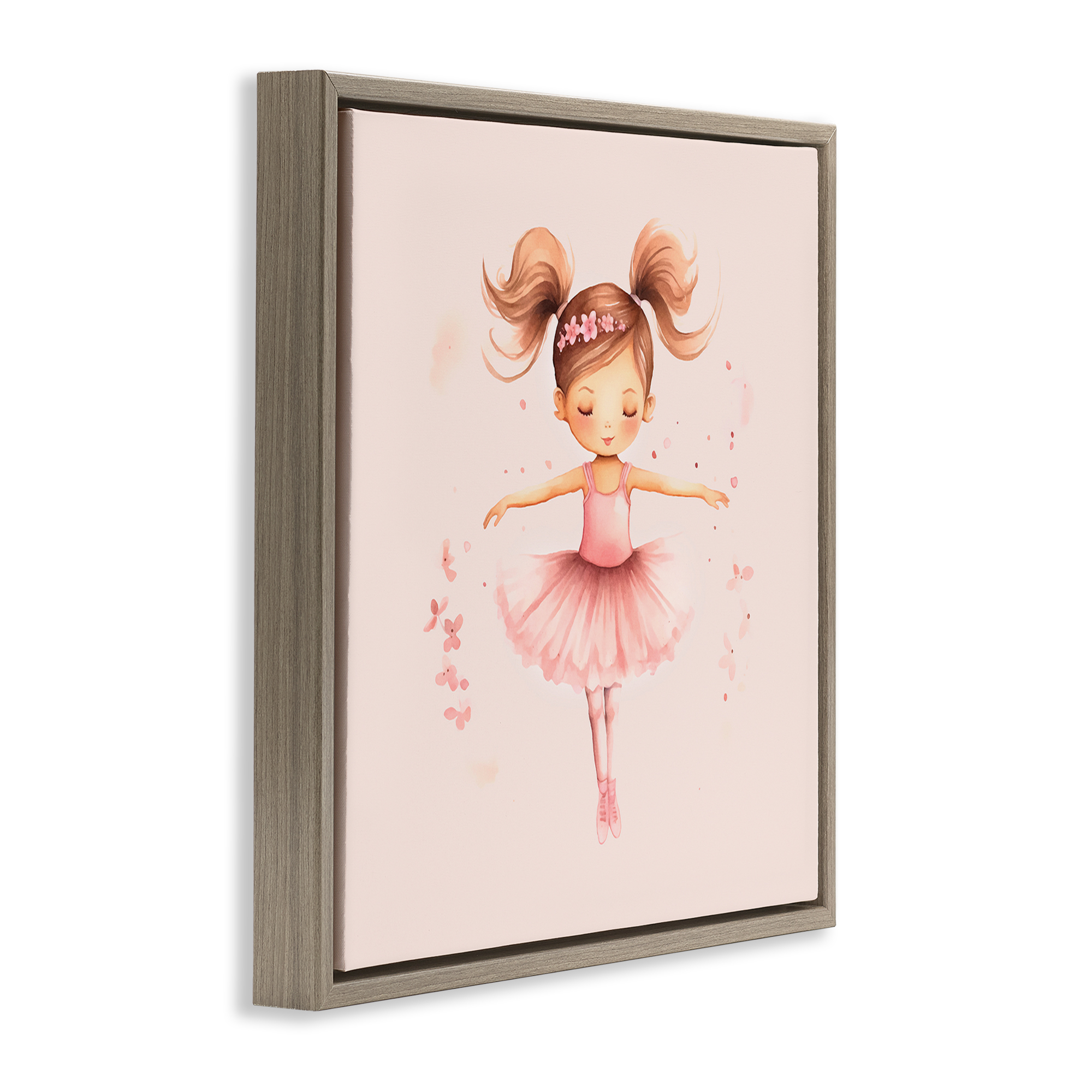 Stupell Industries Ballerina Dancer Girl People Painting Brown Floater Framed Canvas Art Print Wall Art, 18 x 18
