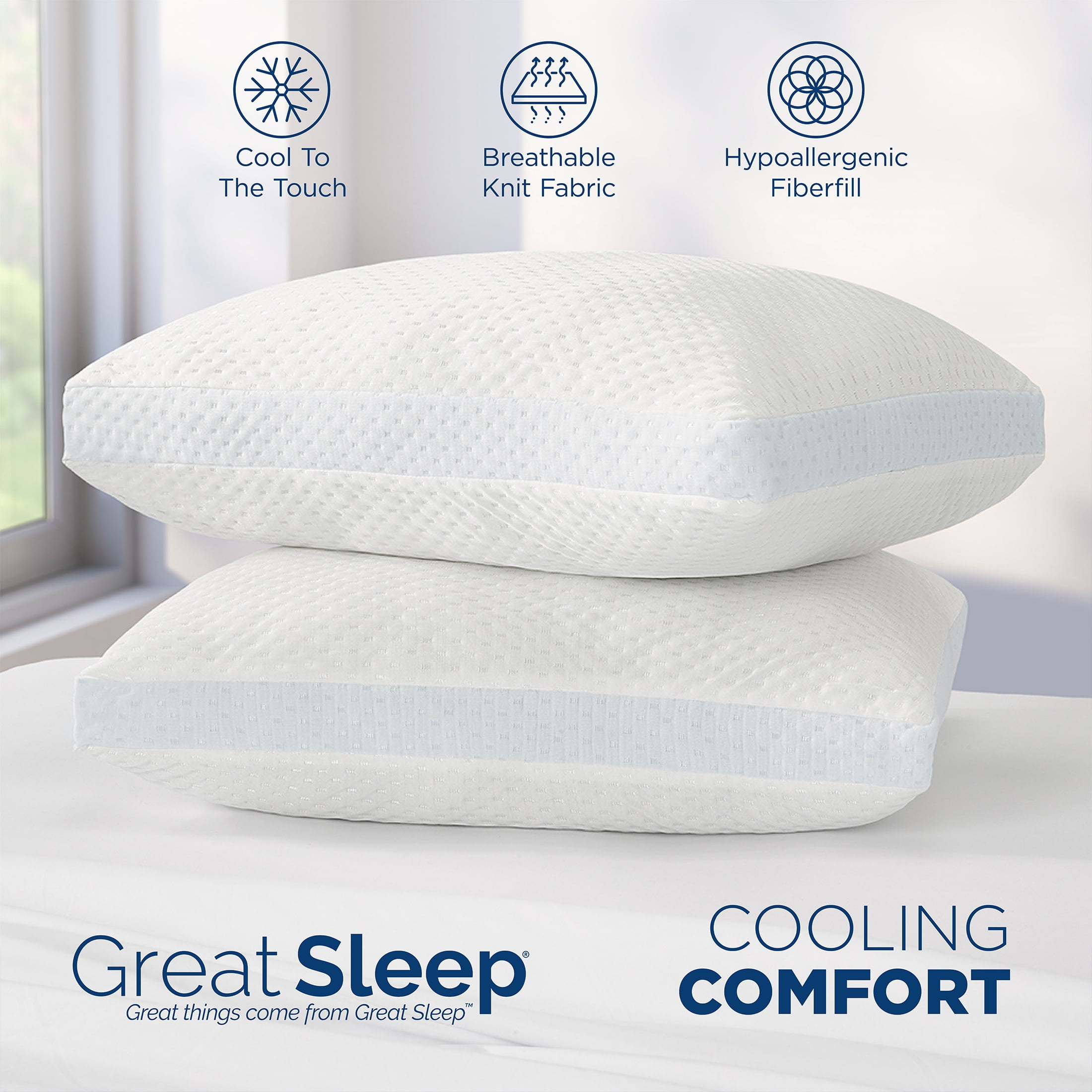 Great Sleep® Cooling Down Alternative Gusseted Pillow, Set of 2, Standard/Queen