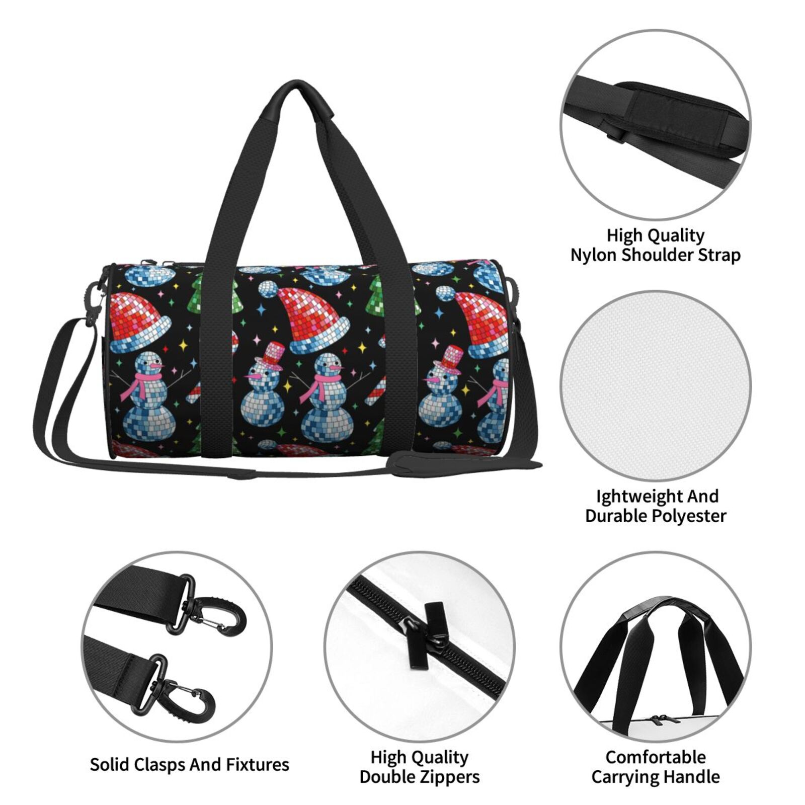 Vsdgher Disco Mirror Ball Snowman 45L Foldable Duffel Bag, Sports Gym Bag,Overnight Bag, Portable Weekender Bag for Airplanes