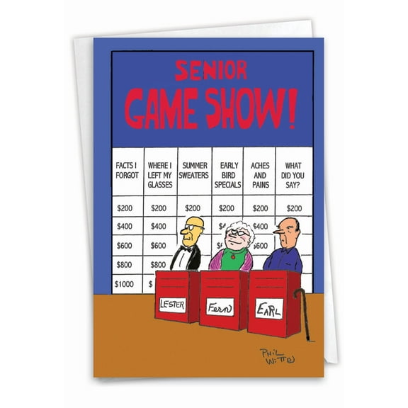 NobleWorks Funny Blank All Occasions Greeting Card with 5 x 7 Inch Envelope (1 Card) Blank All Occasions Senior Game Show