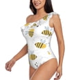 thumbnail image 3 of Yiaed Bee Print Women One Piece Swimsuits Tummy Control One Shoulder Bathing Suits Pattern Ruffle Swimwear-Small, 3 of 8