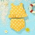 thumbnail image 2 of MEZZALL Summer Baby Girls Ruffles Cartoon Dot Dinosaur Watermelon Printed 2PCS Swimwear Swimsuit Vacation Hawaii Beachwear Bikini Outfits, Yellow, 3-4 Years, 2 of 7