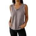 thumbnail image 2 of Warop Woman's Round Neck Tank Top, Sleeveless with Fringe Detail, Cotton Linen Blend Solid Color for Casual Daily Wear, 2 of 9
