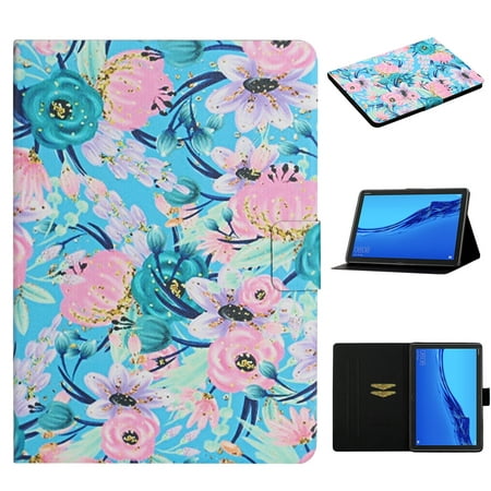 For Huawei MediaPad M5 lite 10.1 Flower Pattern Horizontal Flip Leather Case with Card Slots &