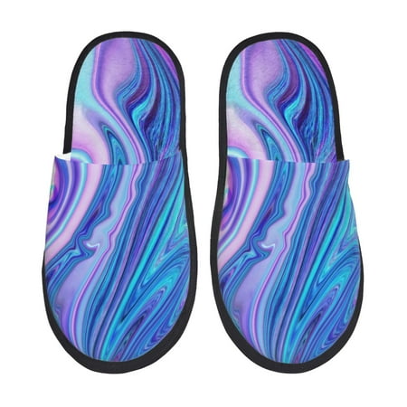 Balery Swirl Blue And Purple Slient Indoor Furry Fleece Comfort House Shoes Soft Non-Slip Home Shoes Cotton slippers House Slippers-- Large
