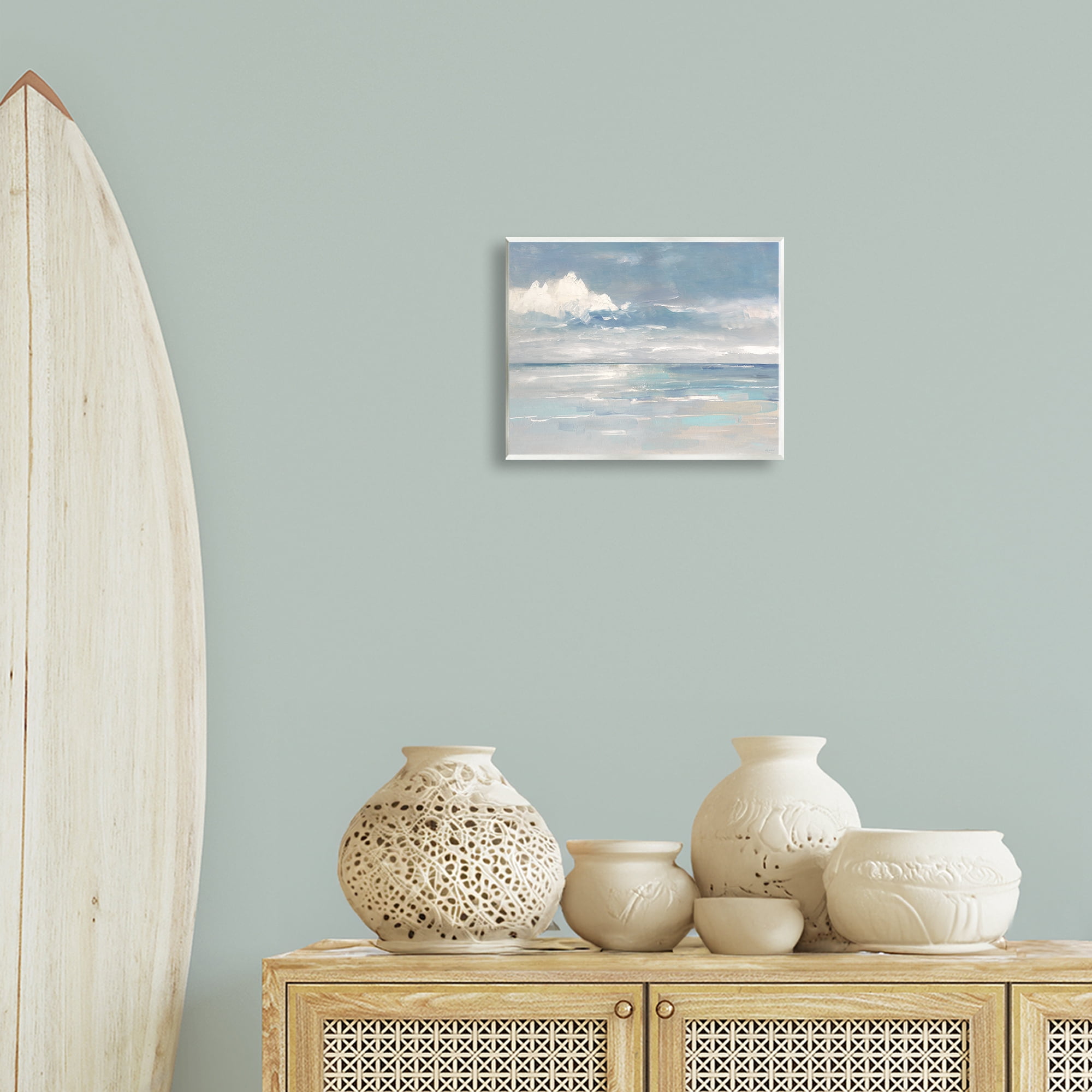 Stupell Industries Beach Clouds Reflection Landscape Painting Unframed Art Print Wall Art, 14 x 11