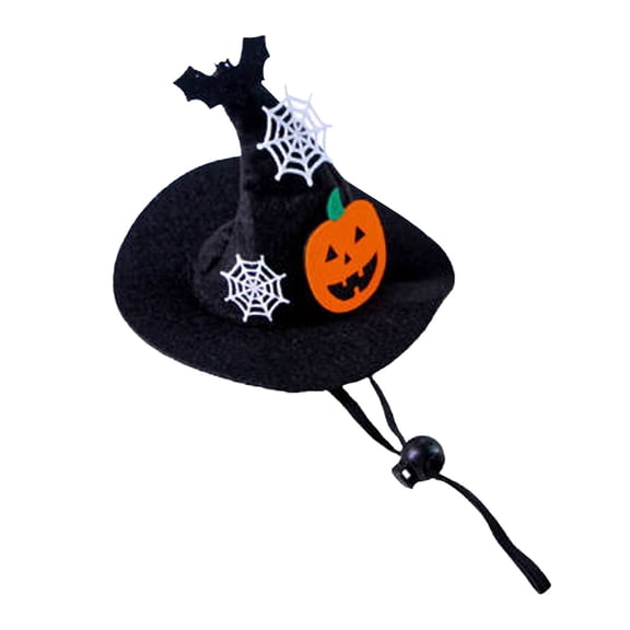 Halloween Pumpkin Bat Pet Witch Hat 13.5Ã11.5cm, Felt Adjustable Cat Dog Wizard Hat with Spider Web Decor, Cute Pet Accessory for Small Puppy Kitten Halloween Party