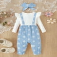 thumbnail image 4 of CAICJ98 Newborn Baby Girl Clothes Ruffle Sleeve Jumpsuit Corduroy Floral Romper+Headband Cute Fall Winter One Piece Outfit (Sky Blue,9-12 Months), 4 of 6