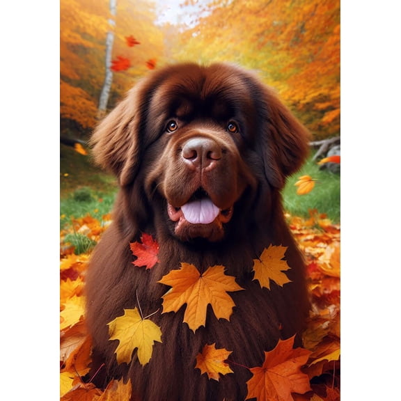 Newfoundland Chocolate - Best of Breed DCR Falling Leaves Garden Flag 12" x 17"