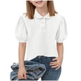thumbnail image 2 of Hxshgdsn Girls Henley Short Sleeve Shirts Collar School Uniform Shirts For Kids Cute Tops Casual Pullover White 14-15 Years, 2 of 6