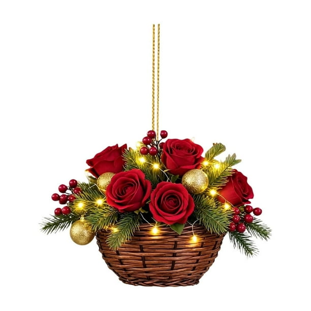 Adorno navideño de cesta de flores | Colgante acrílico plano 2D | Decoración festiva para árboles de Navidad, coronas y decoración del hogar | Diámetro de 3,14 pulgadas