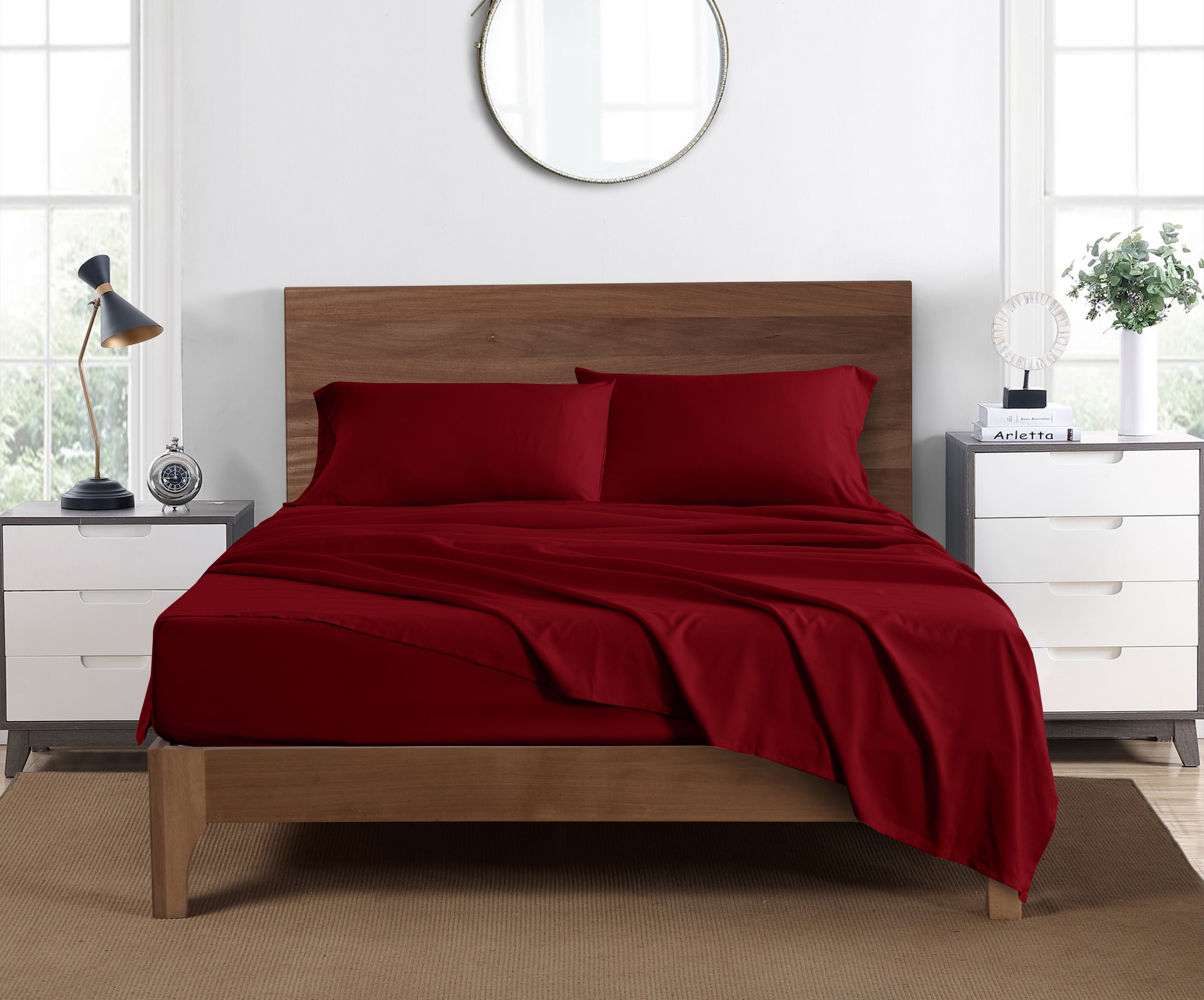 Mainstays Super Soft Brushed Microfiber Bed Sheet Set, Queen, Red Sedona, 4 Piece
