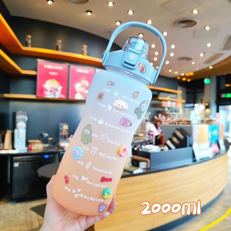 

2000Ml Gradient Color Portable Water Bottle With Time Scale