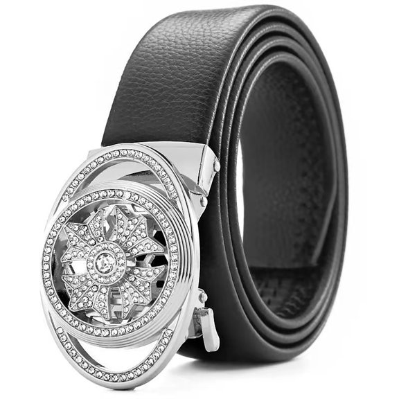 HUANLEDASH Rotatable Automatic Buckle Adjustable Men Belt Faux Leather Luxury Business Belt Fashion Accessories