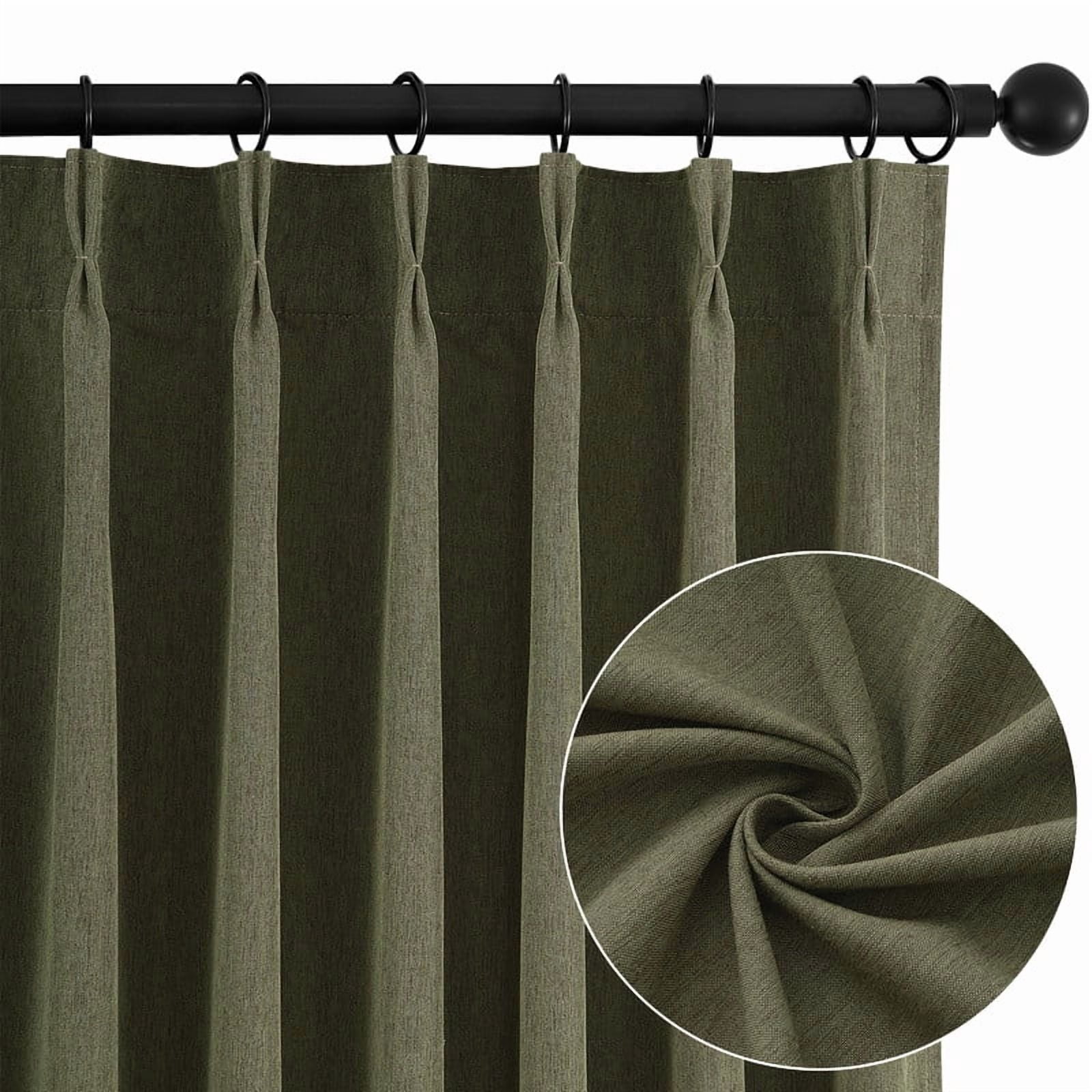 Topfinel Light Filtering Curtains Natural Pinch Pleated Drapes Back Tab Pinch Pleat Hooks Rings Window Treatments for Living Room Bedroom, Green, 40x96 inch, 2 Panels