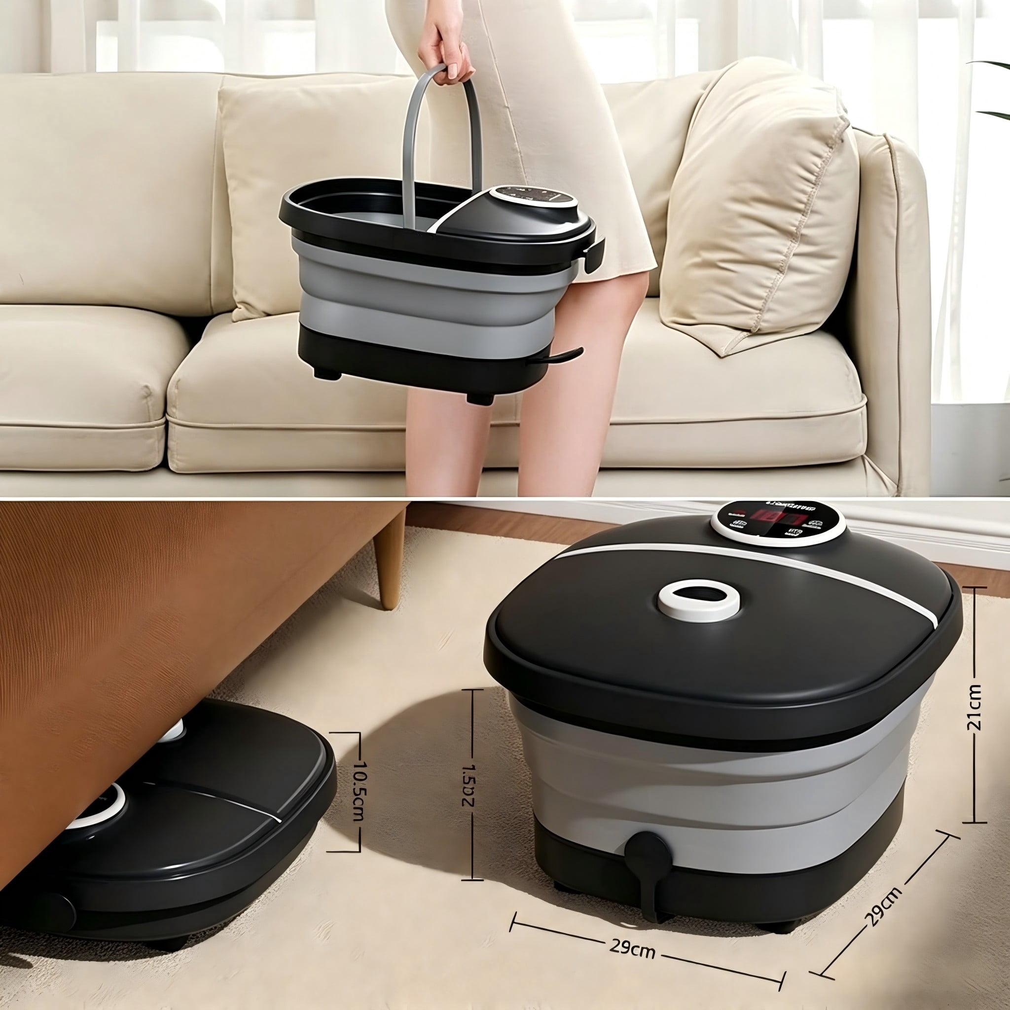 Gehana Foot Spa Massager with Heat and Bubbles - Digital Display, Collapsible Foot Bath with Massage Rollers, Temperature Control, Perfect for Foot Relaxation at Home