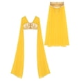 thumbnail image 5 of TSSOE 2Pcs Women Egypt Queen Cosplay Costume Halloween Ancient Rome Crop Top Split with Skirt Set Gold S, 5 of 5