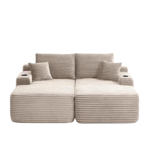 69" Plush Cloud Sectional Sofa, 2-Seater with Double L&R Chaise, Spring Padding, Beige
