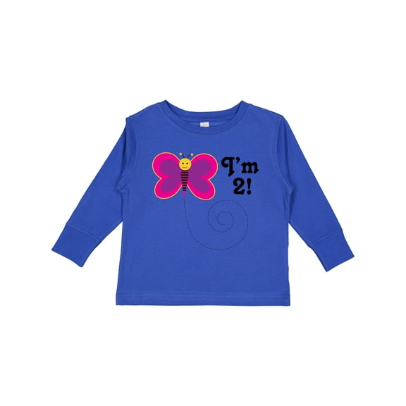 Inktastic 2nd Birthday I'm Two Girls Butterfly Girls Long Sleeve Toddler T-Shirt
