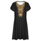 thumbnail image 4 of Puntoco Vestido De Cuello Redondo De Manga Corta Suelto Casual Estampado Estilo Étnico De Verano Para Mujer Negro M,Regalos Para Mujer Joven, 4 of 5