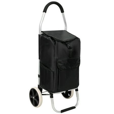 LANKANG Foldable Shopping Trolley Cart Black Aluminium Frame with Removable Waterproof Oxford Bag and Wheels