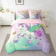 thumbnail image 2 of Feelyou Cartoon Unicorn Kids Twin Bedding Sets 7-Piece, Dreamy Butterfly Bedding Comforter Set, Rainbow Stars Galaxy Reversible Sheet Sets, Luxury Bedroom Decor, 2 of 7