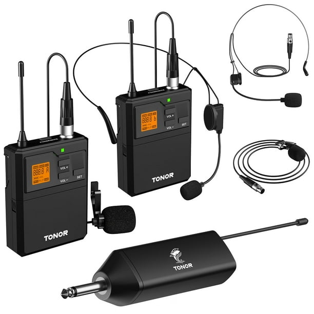 Sistema de micrófono inalámbrico TONOR UHF con auriculares duales/Lavalier