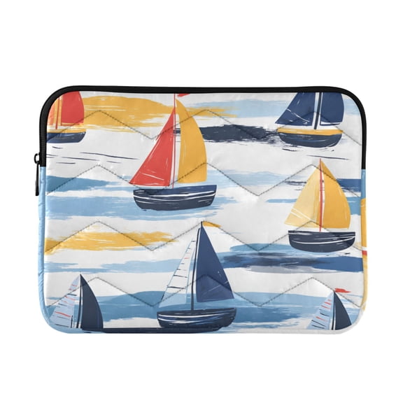 FORMRS 13"-13.3" Laptop Sleeve Protective Case Soft Carrying Quilted Computer Bag Cover, Orange Hand Drawn Sailboats