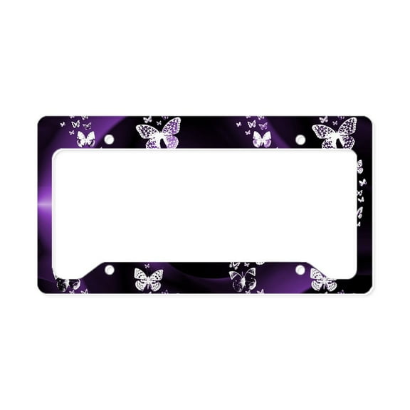 CafePress - Purple Butterfly Swirl License Plate Holder - Aluminum License Plate Frame, License Tag Holder