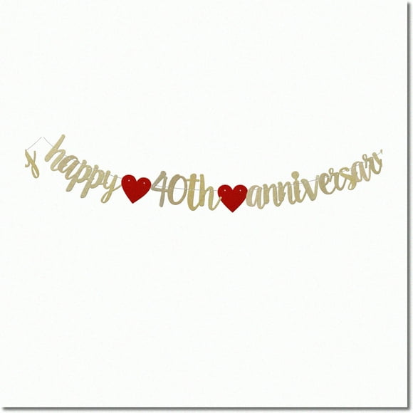 Golden Glitter 40th Anniversary Celebration Banner - Elegant Gold Paper Decorations for Wedding Anniversary Party - Pre-Strung Letters