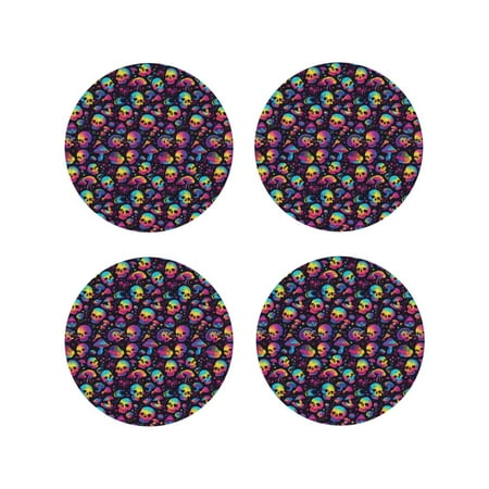 

Pofeuu Skull mushroom rainbow color Print Coasters for Drinks 4Pack PU Leather Coasters Bar Drink Coasters for Tabletop Protection Furniture from Damage-Round Shape