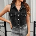 thumbnail image 5 of Fanxing Womens Denim Crop Vests Trendy Lapel Button Down Jeans Jacket Sleeveless Casual Classic Streetwear Outwear Black L, 5 of 6