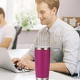 thumbnail image 4 of Vaso de 20 oz con tapa, vaso de viaje de acero inoxidable de doble pared con aislamiento al vacío, taza de café con aislamiento duradero, con revestimiento de polvo azul marino, taza térmica con tapa, 4 of 5