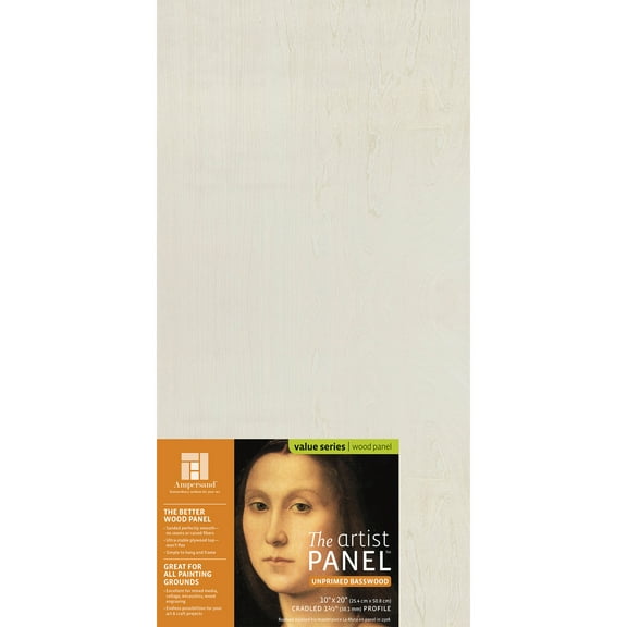 Ampersand Art Artist Panel, Unprimed Basswood, Cradled, 1-1/2" Profile, 10" x 20"