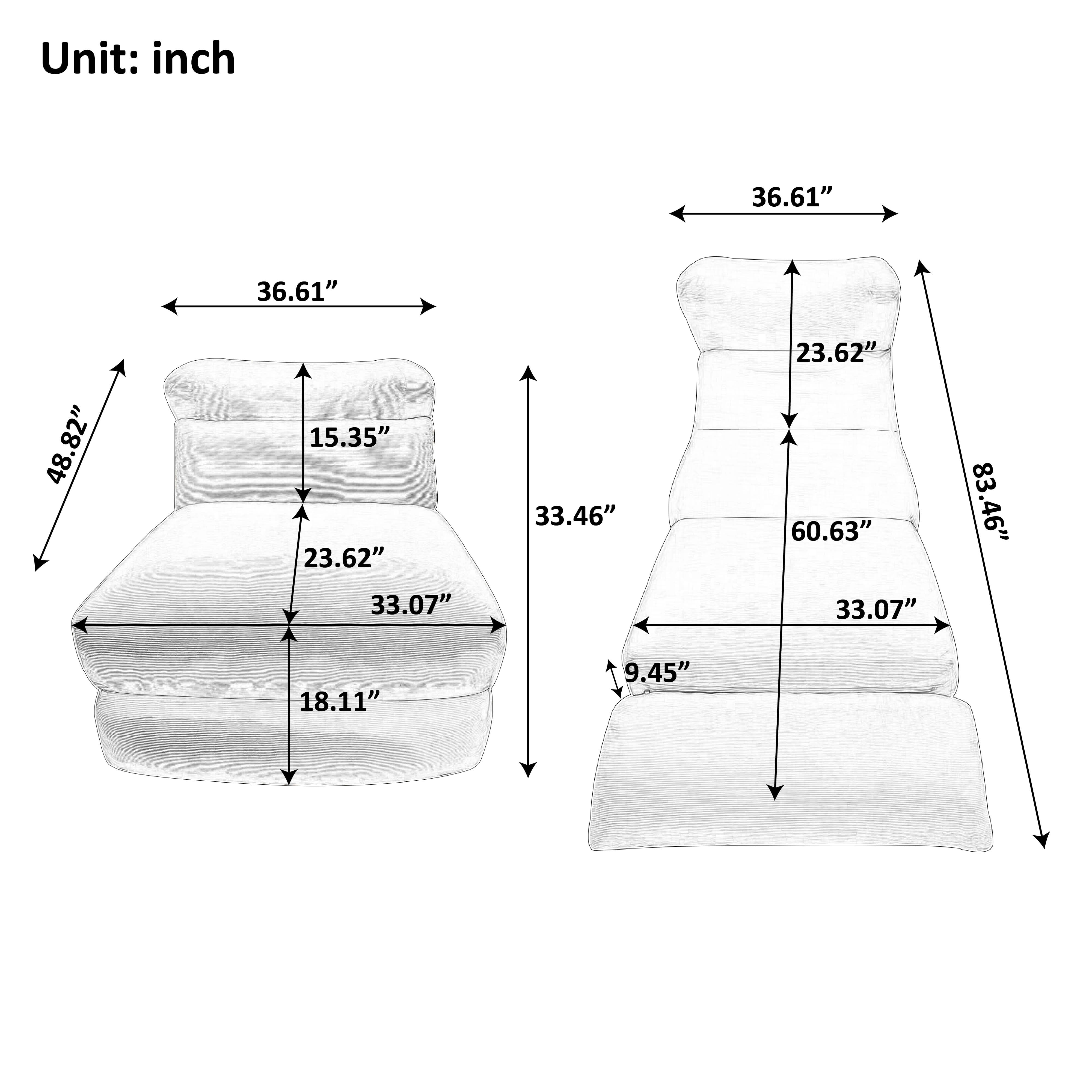 MAYEERTY Cloud Sofa 2-in-1 Foldable Sleeper Chair, Corduroy Washable Cover, High-Density Foam, Compressed Packaging for Small Apartments & Studies，Gray