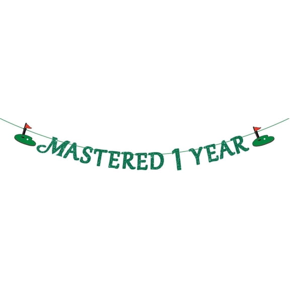 First Birthday Decorations for Boy Girl Pre-Strung Green Glitter Golf Mastered 1 Year Banner Birthday Decor 1st Baby Shower Party Supplies Favors