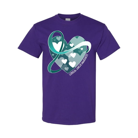 Inktastic Cervical Cancer Awareness Teal and White Ribbon Around Heart T-Shirt