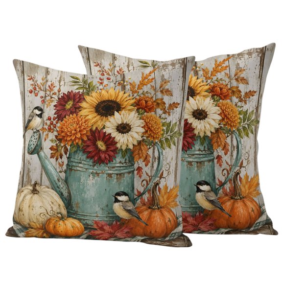 Watering Can Fall Outdoor Waterproof Pillow Covers, Thanksgiving Harvest PumpKing Sunflower Decorative Square Throw Pillowcase Sofa Cushion Sham for Patio/Couch/Chair, 20"x20" 2 Pack