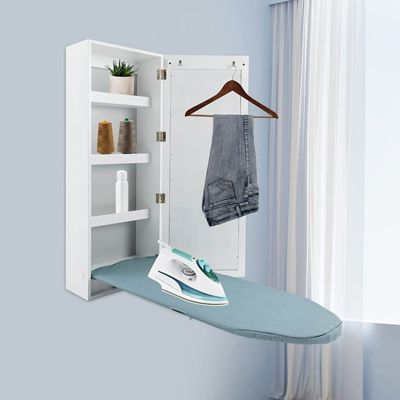 Miumaeov Wall Mounted Ironing Board Cabinet Multi-functional Hidden Storage Shelves Board