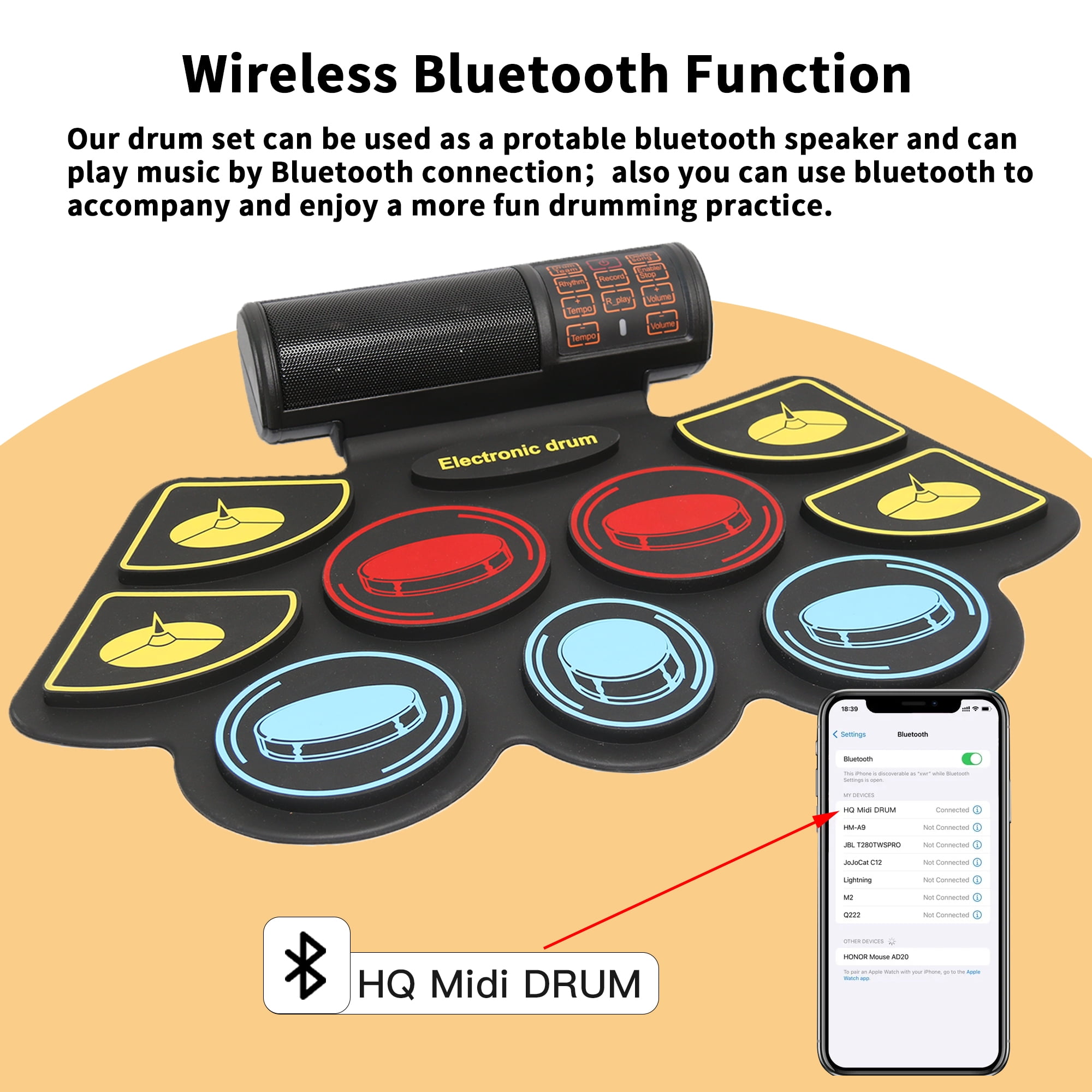 Electronic Drum Set Practice 9 Pads With Stand,Music Recording,Light Up Drum Sticks,Drum Pedal,Midi,Dual Stereo Speaker(Rainbow)